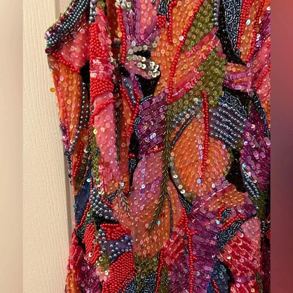 ! Oleg Cassini 80’s Vintage 6 Red beaded sequin Dress SILK AMAZING - Picture 3 of 5